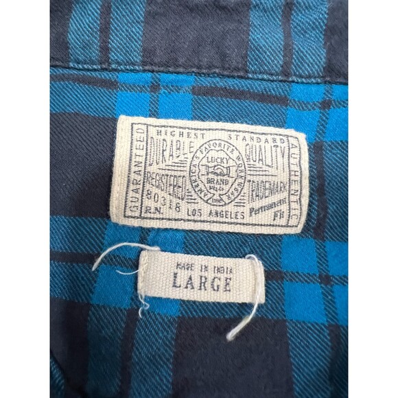 Lucky Brand Men's Blue Plaid Flannel Button Down Shirt 100% Cotton Size L - Picture 3 of 9